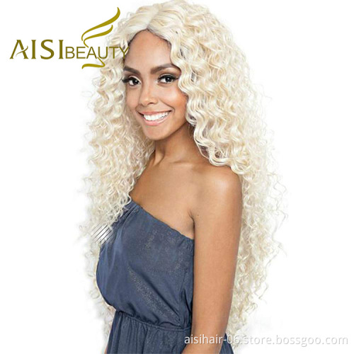 Aisi Beauty Top Quality Vendor Long Wavy 13x6 Kinky Curly 613 Blonde Swiss Lace Synthetic Hair For Black Women Lace Front Wig